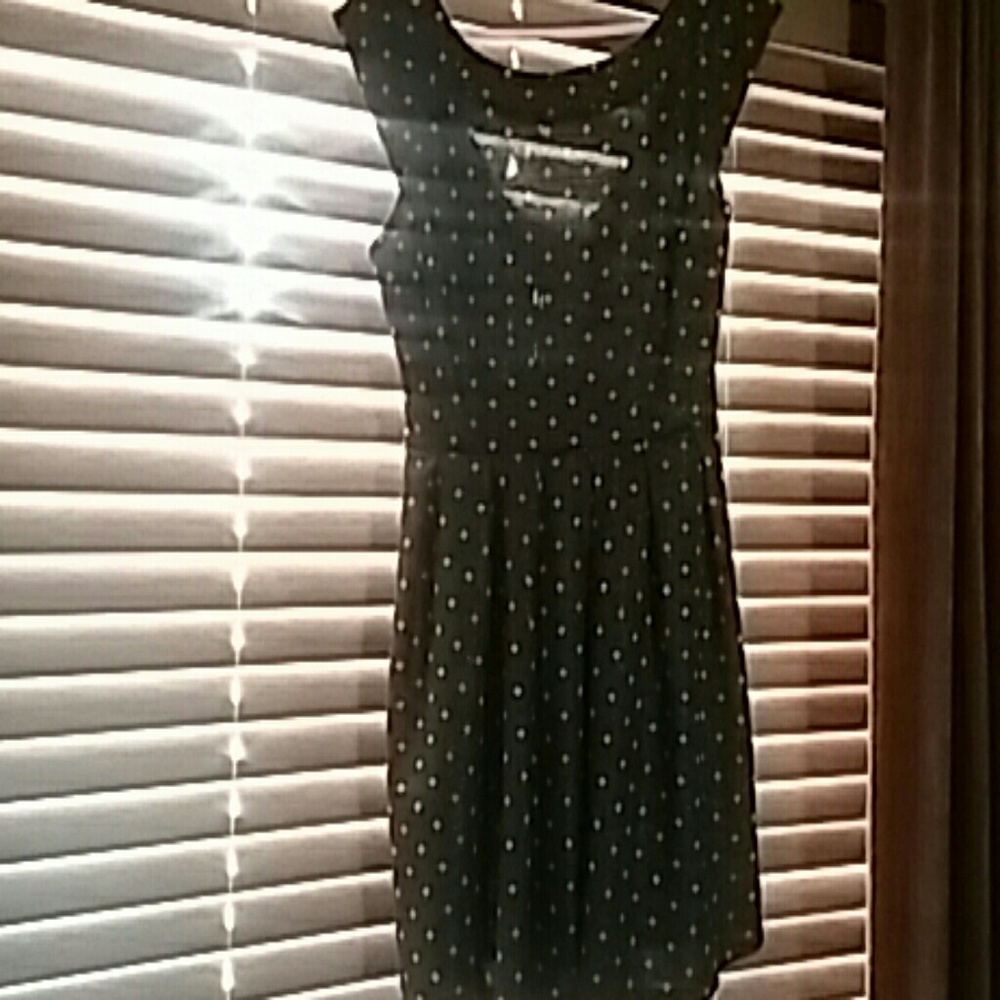 Forever 21 black dress with gold polka dots